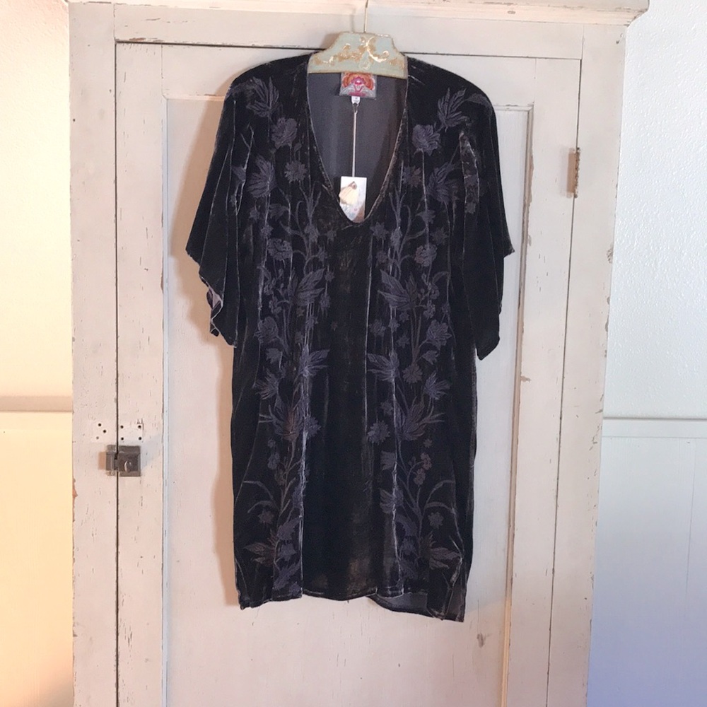 Johnny Was Embroidered Floral Velvet Dress